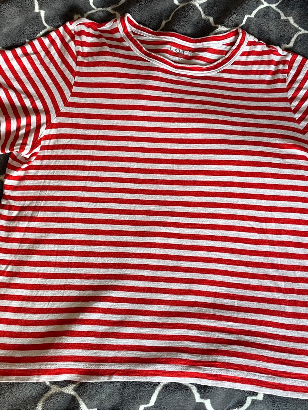LOFT XXL Red and White Striped Short Sleeve Tee